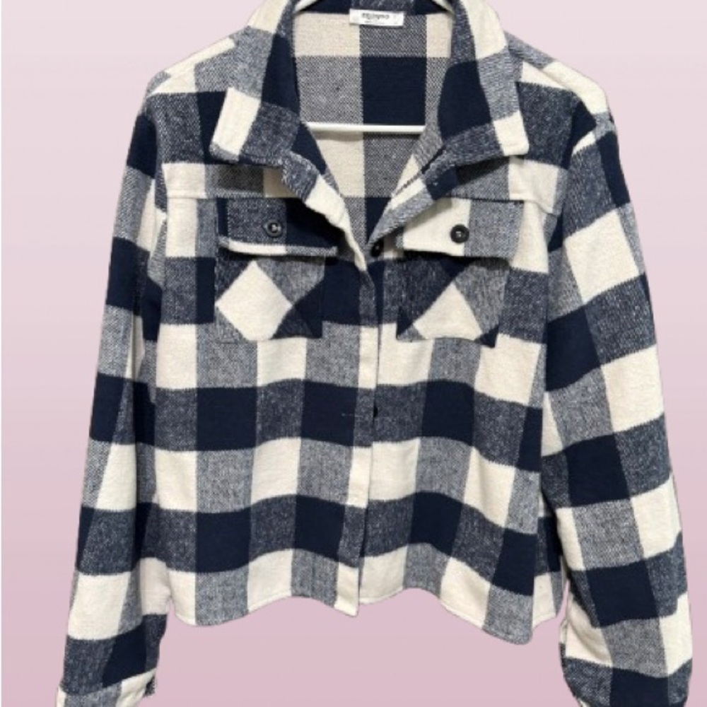 Zeagoo Navy and Cream Cropped Shacket